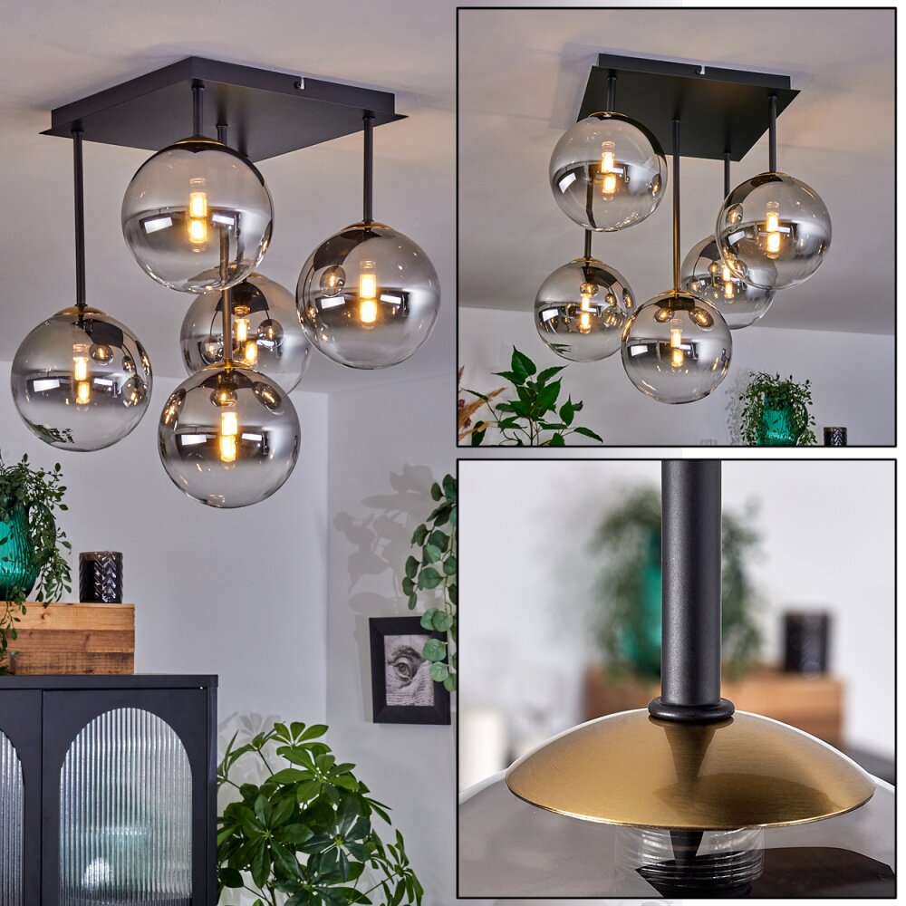 Chehalis Deckenleuchte Glas 15 cm Gold, Schwarz, 5-flammig main product photo
