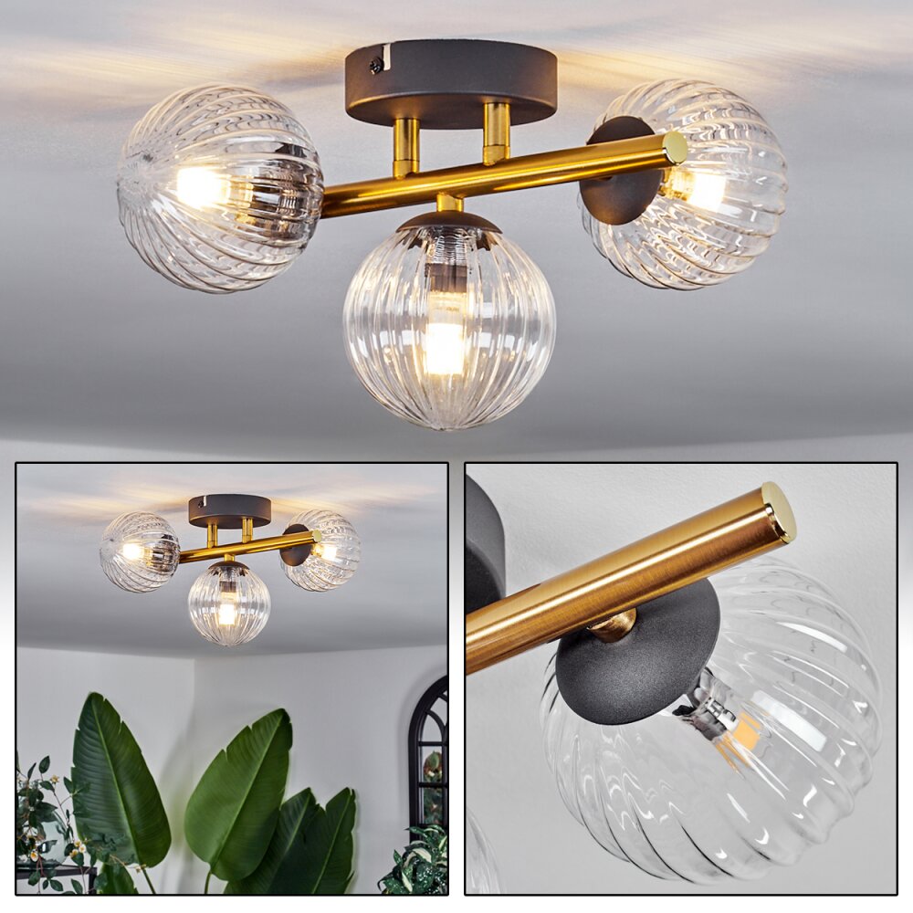 Chehalis Deckenleuchte Glas 10 cm Gold, Schwarz, 3-flammig main product photo