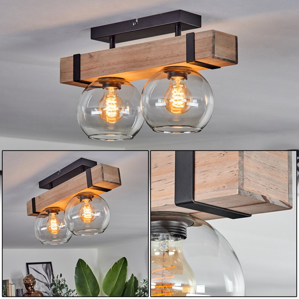 Montgomery Deckenleuchte Glas 15 cm Naturfarben, Schwarz, 2-flammig main product photo