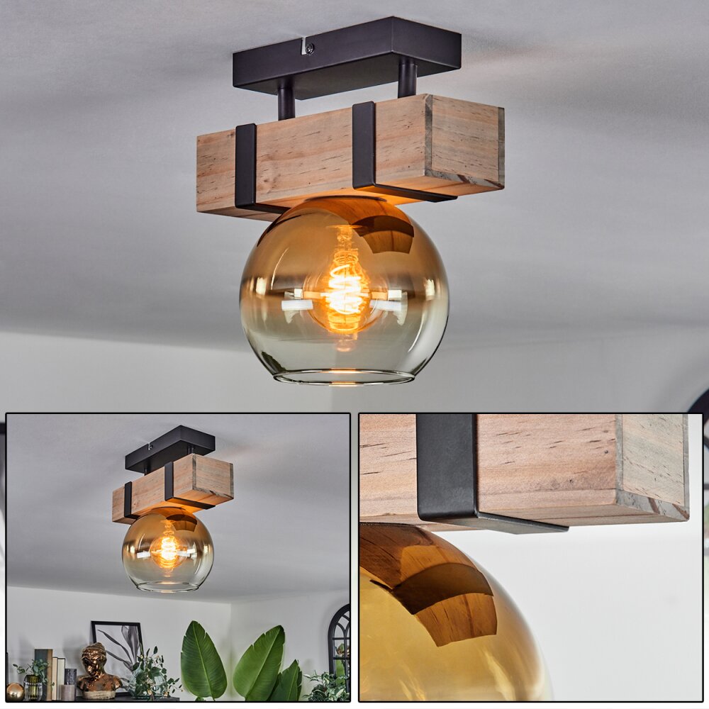 Montgomery Deckenleuchte Glas 15 cm Naturfarben, Schwarz, 1-flammig main product photo