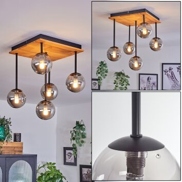 Chehalis Deckenleuchte Glas 10 cm Naturfarben, Schwarz, 5-flammig