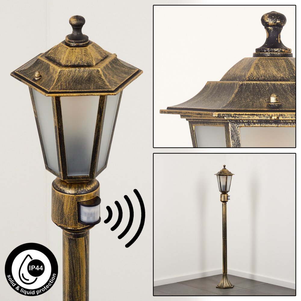 Loria Wegeleuchte Braun, Gold, Schwarz, 1-flammig, Bewegungsmelder main product photo