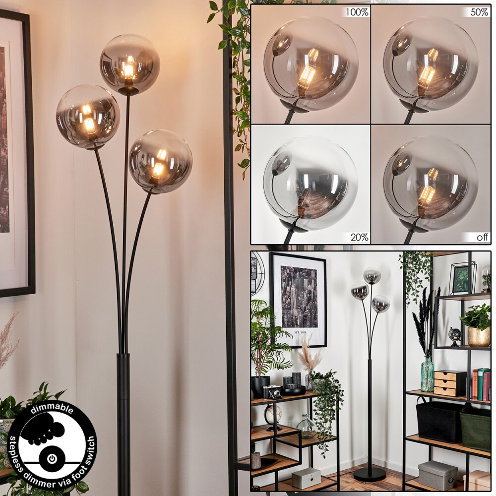 Bernado Stehleuchte Glas 15 cm Klar, Rauchfarben, 3-flammig main product photo