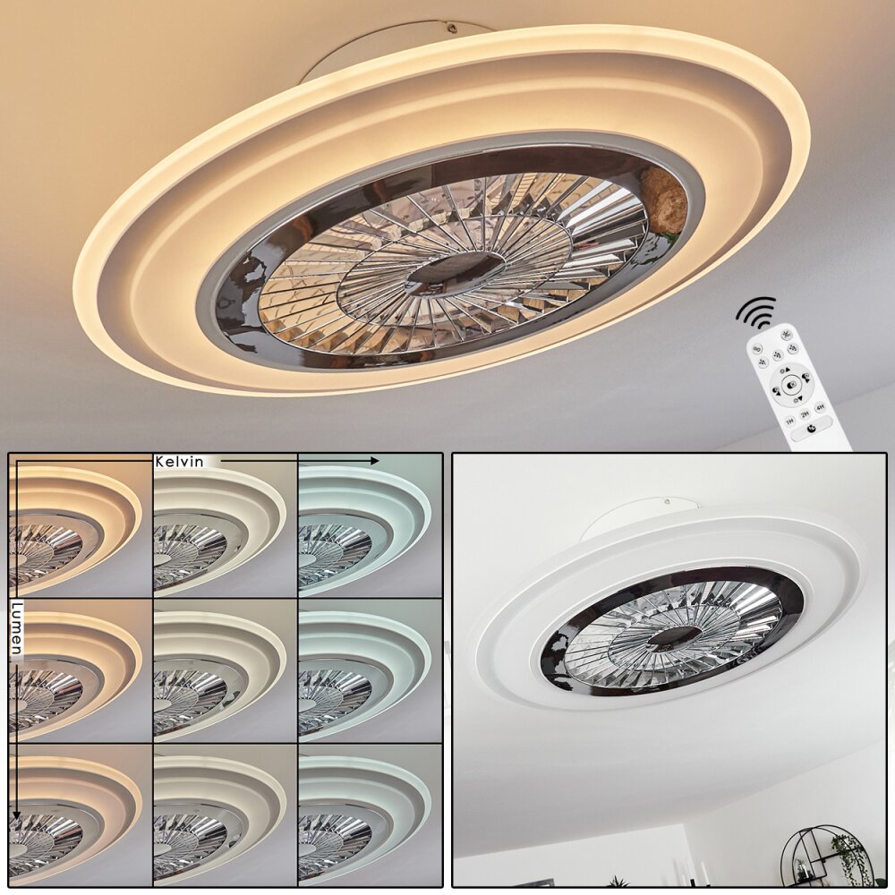 Terradura Deckenventilator LED Chrom, Weiß, 1-flammig, Fernbedienung main product photo