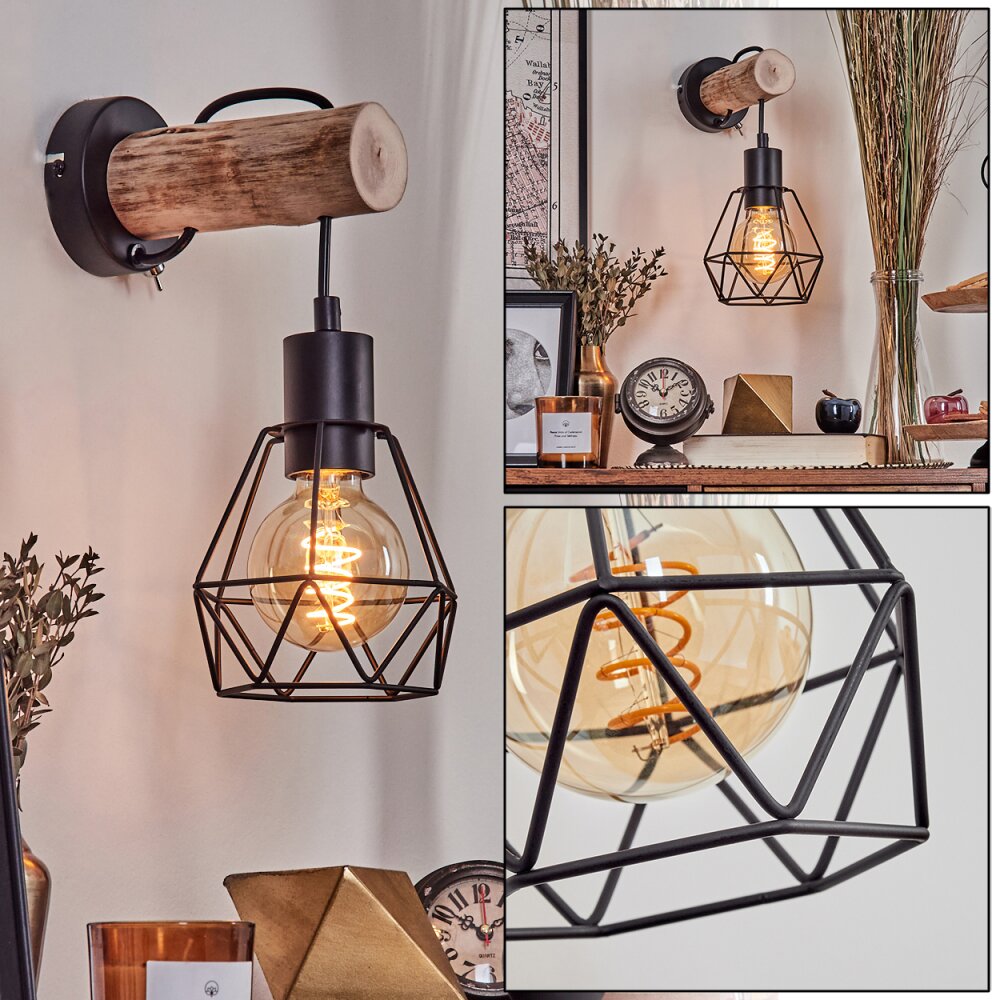Yaak Wandleuchte Naturfarben, Schwarz, 1-flammig main product photo