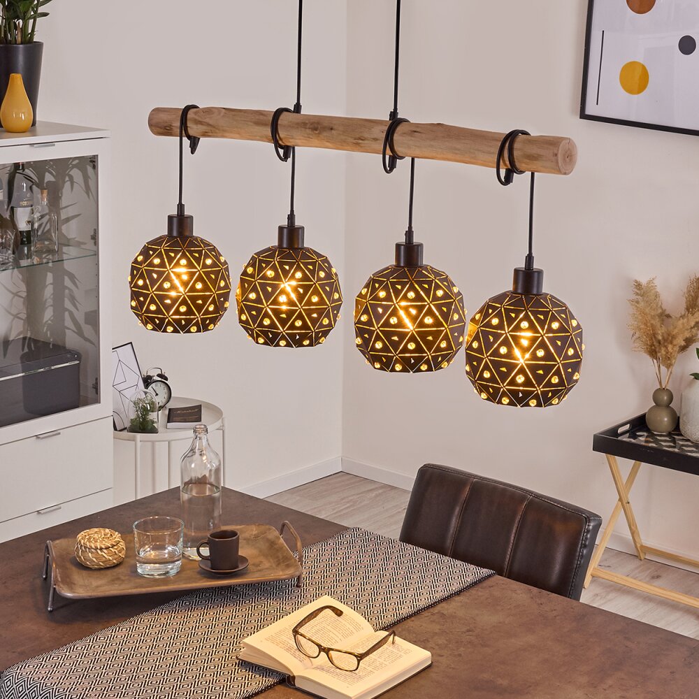Sunasau Pendelleuchte Holz dunkel, Schwarz, 4-flammig main product photo