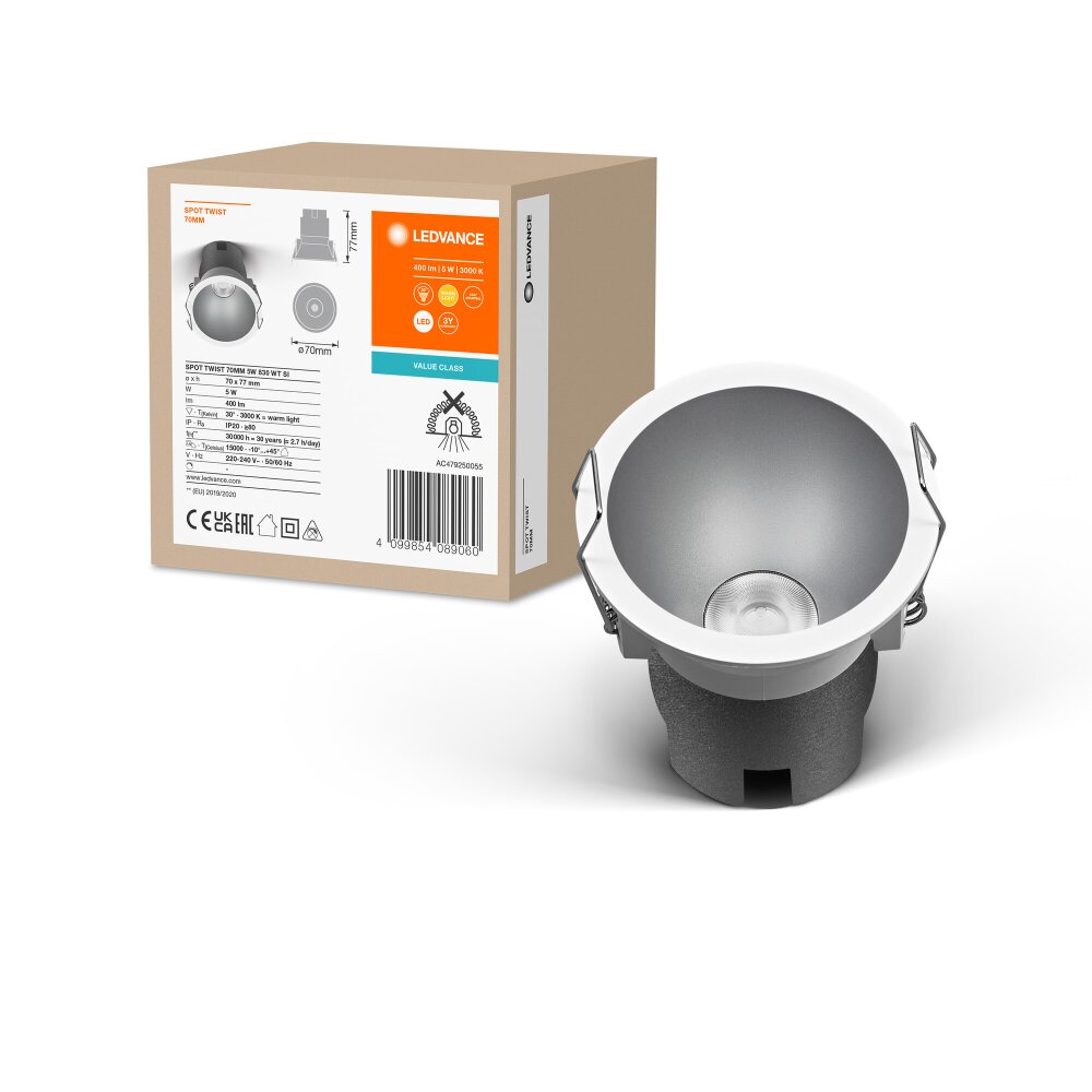 LEDVANCE Spot Twist Einbauleuchte Silber, Weiß, 1-flammig main product photo