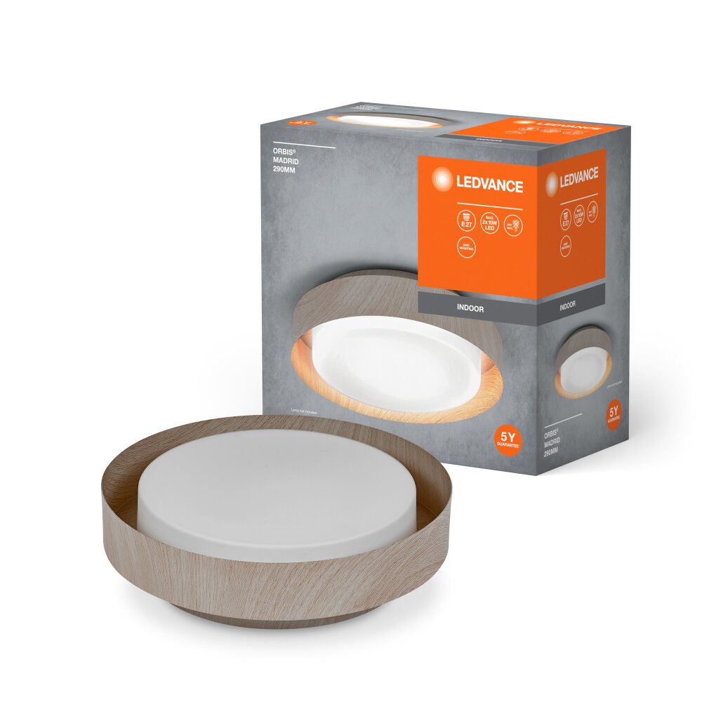 LEDVANCE Orbis Deckenleuchte Holzoptik, 2-flammig main product photo