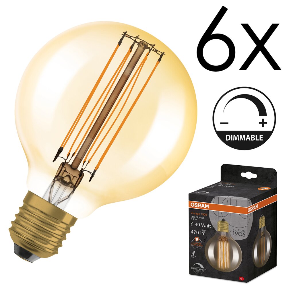 E27 6er Set 5,8 Watt 2200 Kelvin 470 Lumen main product photo