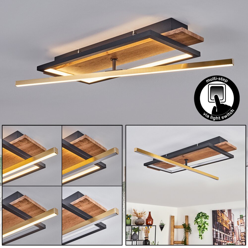 Cascada Deckenleuchte LED Messing, Naturfarben, Schwarz, 1-flammig main product photo