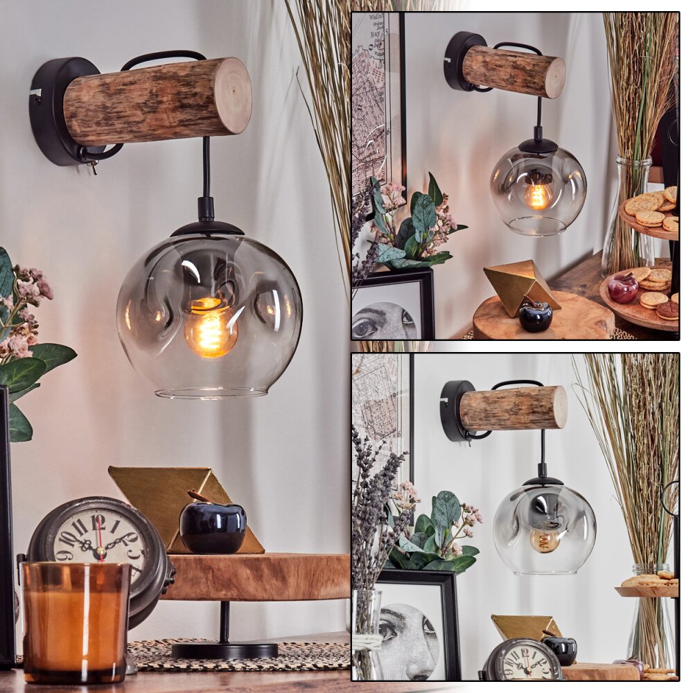 Ripoll Wandleuchte Glas 15cm Naturfarben, Schwarz, 1-flammig main product photo