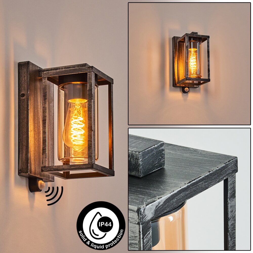 Portalis Aussenwandleuchte Schwarz, Silber, 1-flammig, Bewegungsmelder main product photo