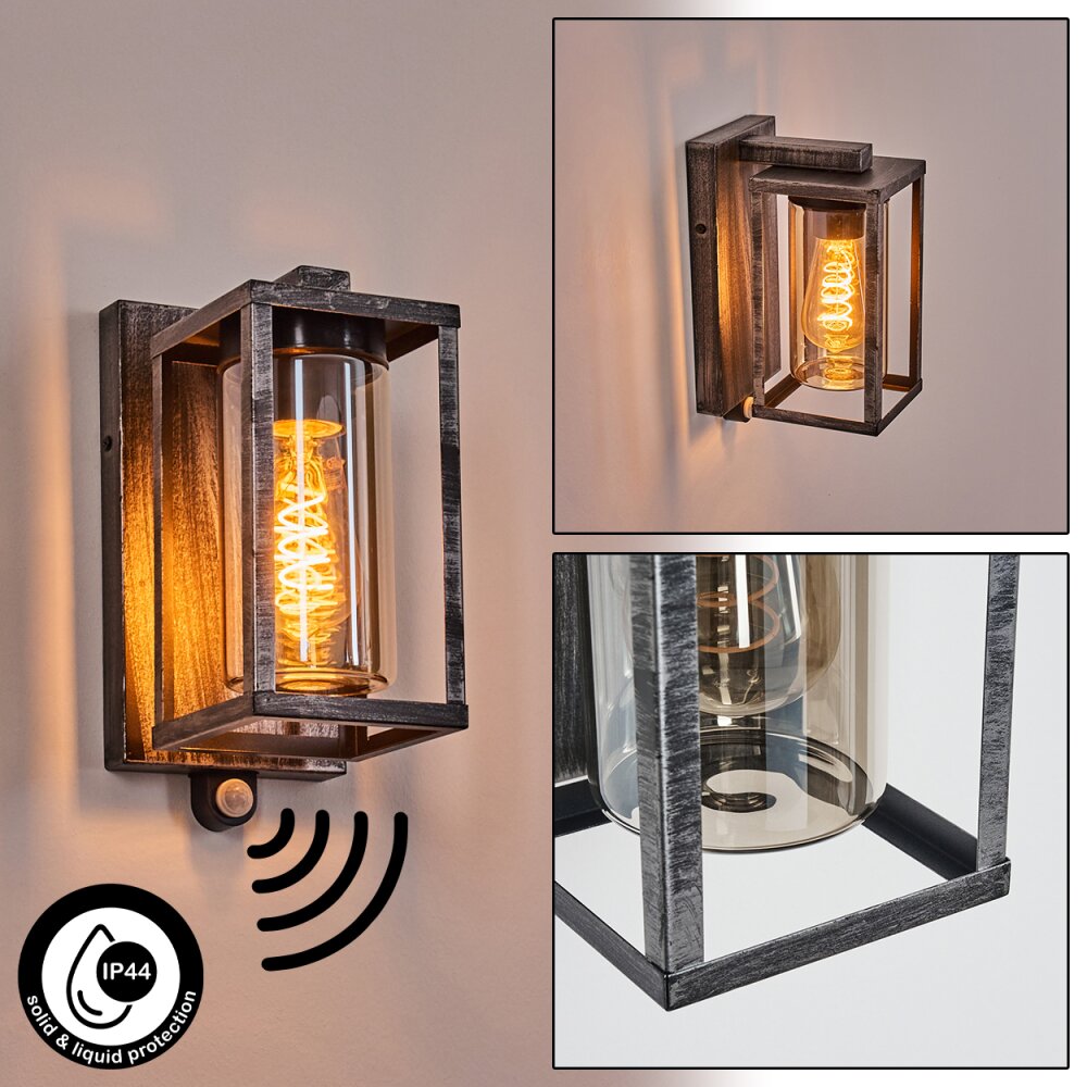 Portalis Aussenwandleuchte Schwarz, Silber, 1-flammig, Bewegungsmelder main product photo