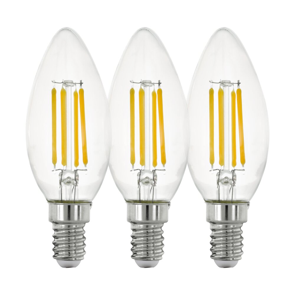 LED Leuchtmittel 3-er Set, Glühbirne in Kerzenform mit E14 Fassung 4 Watt, 15.000 Stunden, 15.000 On/Off, 470 Lumen, 2700 Kelvin, nicht dimmbar main product photo