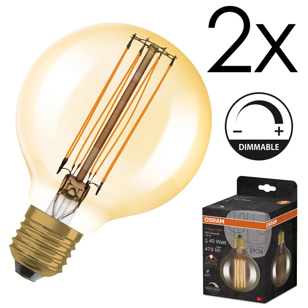 LED E27 2er Set 5,8 Watt 2200 Kelvin 470 Lumen main product photo