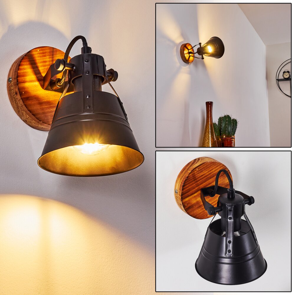 Berkeley Wandleuchte Holz dunkel, Schwarz, 1-flammig main product photo