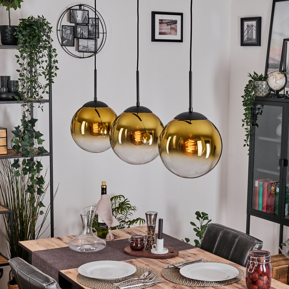 Gastor Hängeleuchte Glas 25 cm Gold, Klar, 3-flammig main product photo