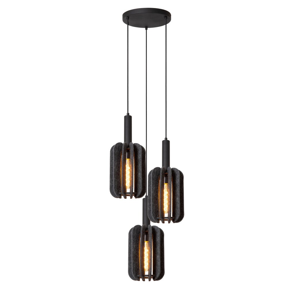 Lucide RAFAL Pendelleuchte Schwarz, 3-flammig main product photo