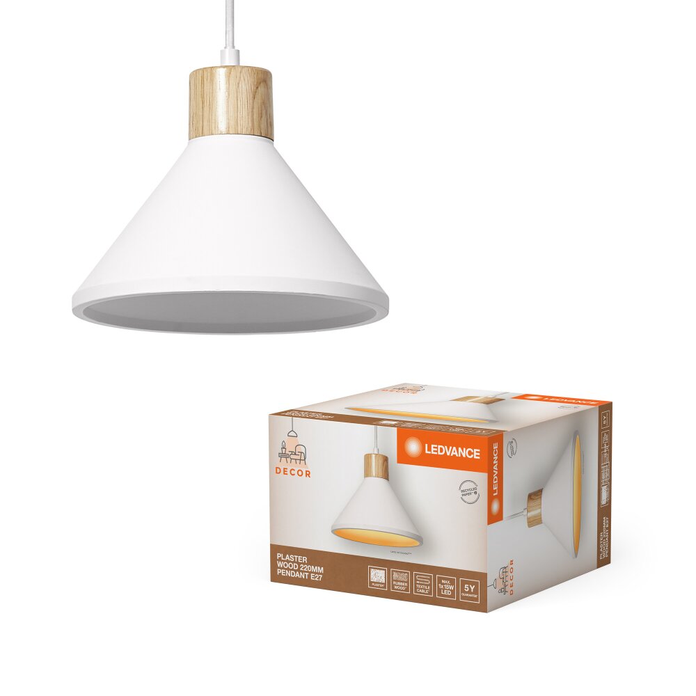 LEDVANCE DECOR Wand- und Deckenleuchte Holzoptik, Weiß, 1-flammig main product photo