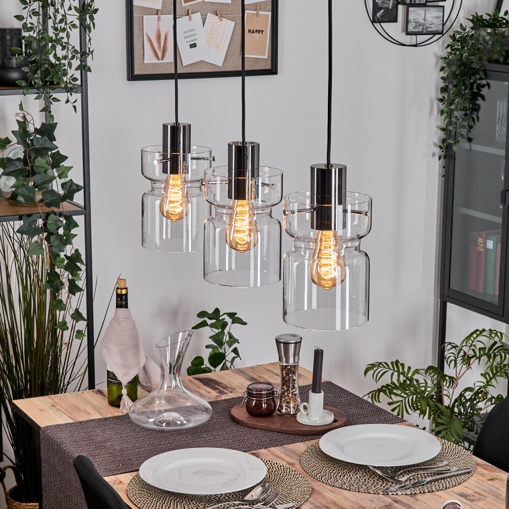 Hasvik Hängeleuchte Chrom, Schwarz, 3-flammig main product photo
