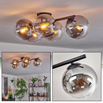 Gastor Deckenleuchte Glas 15 cm Klar, Rauchfarben, 5-flammig