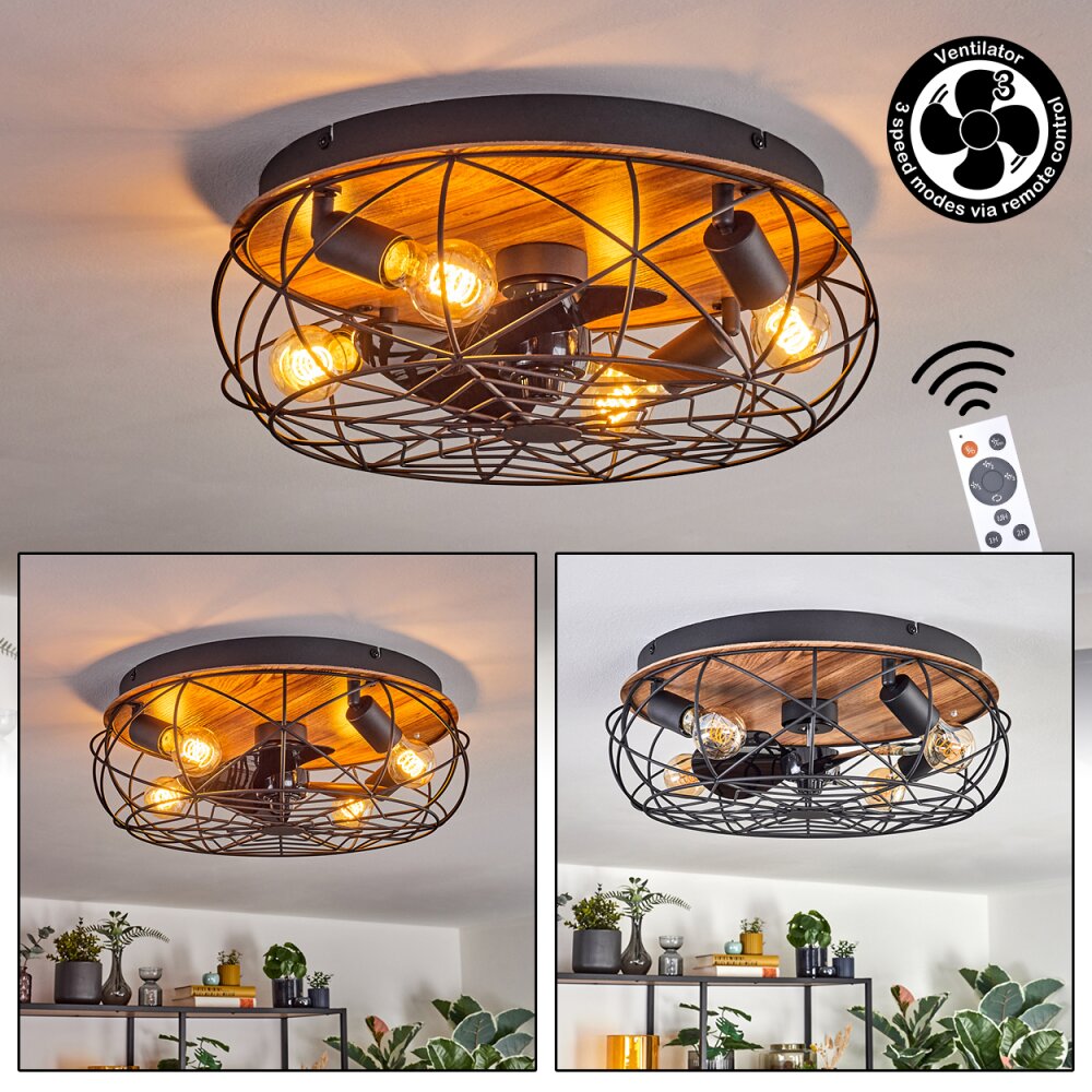 Tourais Deckenventilator mit Beleuchtung LED Holzoptik, Schwarz, 4-flammig, Fernbedienung main product photo