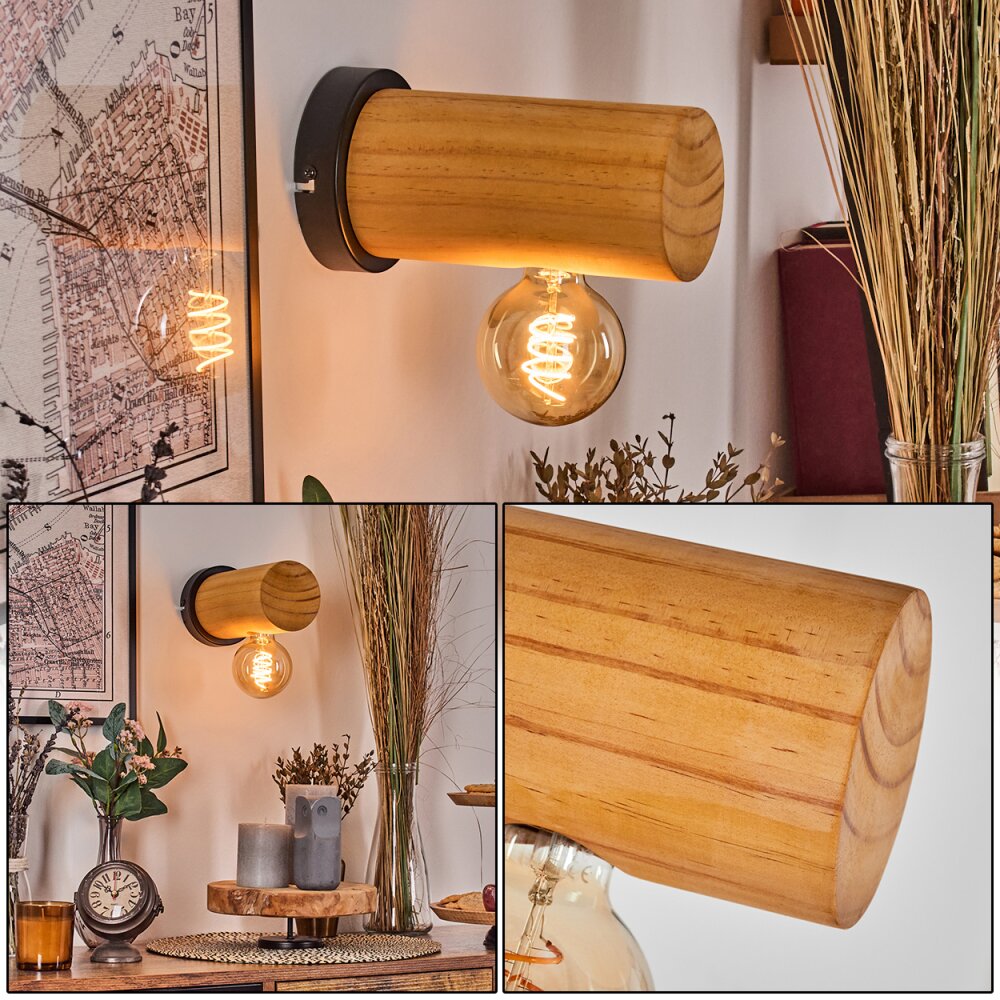 Argea Wandleuchte Naturfarben, Schwarz, 1-flammig main product photo