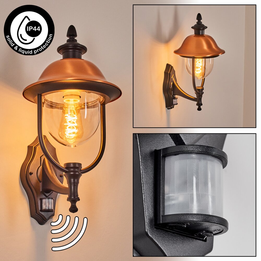 Gascon Außenwandleuchte Kupferfarben, Schwarz, 1-flammig, Bewegungsmelder main product photo
