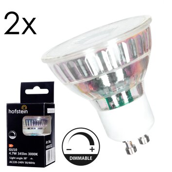 LED GU10 2er Set 4 Watt 3000 Kelvin 345 Lumen Klar, 1-flammig LED GU10 2er Set 4 Watt 3000 Kelvin 345 Lumen Klar, 1-flammig
