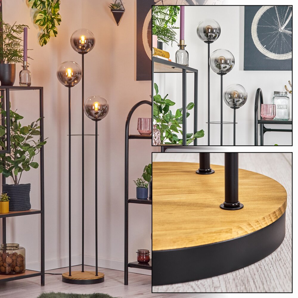 Gastor Stehleuchte Glas 15 cm Holz dunkel, Schwarz, 3-flammig main product photo