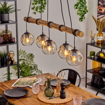 Ripoll Pendelleuchte Glas 15 cm Naturfarben, Schwarz, 5-flammig