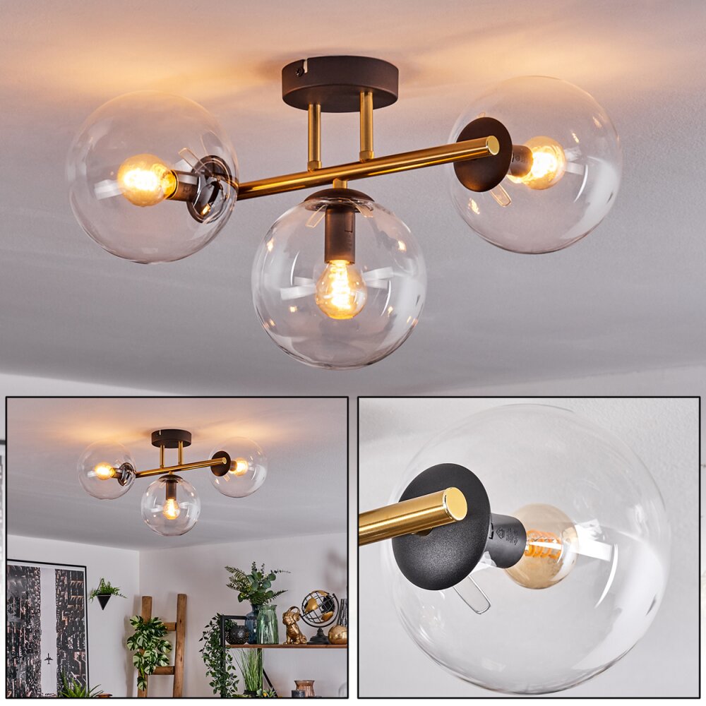 Gastor Deckenleuchte Glas 15 cm Gold, Schwarz, 3-flammig main product photo