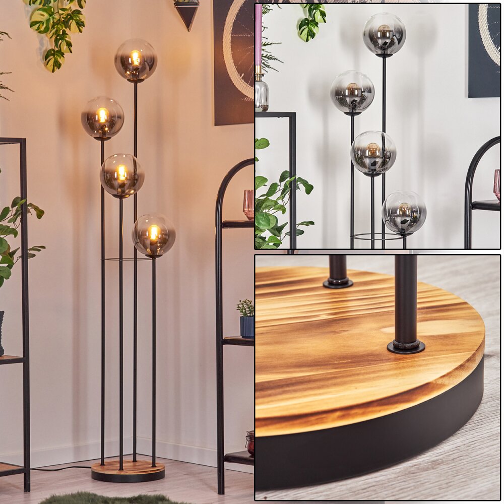 Gastor Stehleuchte Glas 15 cm Holz hell, Schwarz, 4-flammig main product photo