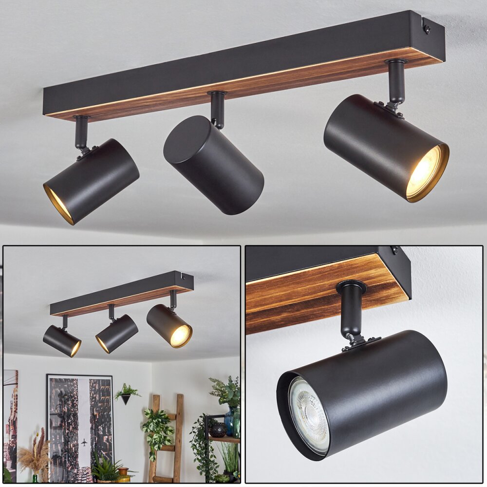 Gesteira Deckenleuchte Holz dunkel, Schwarz, 3-flammig main product photo