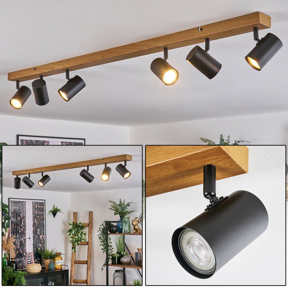 Gesteira Deckenleuchte Holzoptik, Schwarz, 6-flammig main product photo