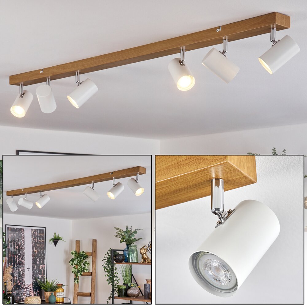 Gesteira Deckenleuchte Chrom, Holzoptik, 6-flammig main product photo