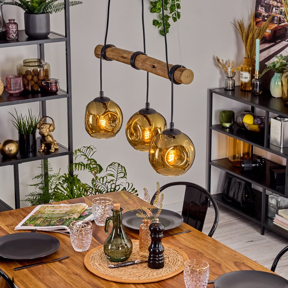 Ripoll Pendelleuchte Glas 15 cm Naturfarben, Schwarz, 3-flammig main product photo
