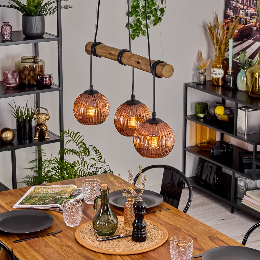 Ripoll Pendelleuchte Glas 15 cm Naturfarben, Schwarz, 3-flammig main product photo