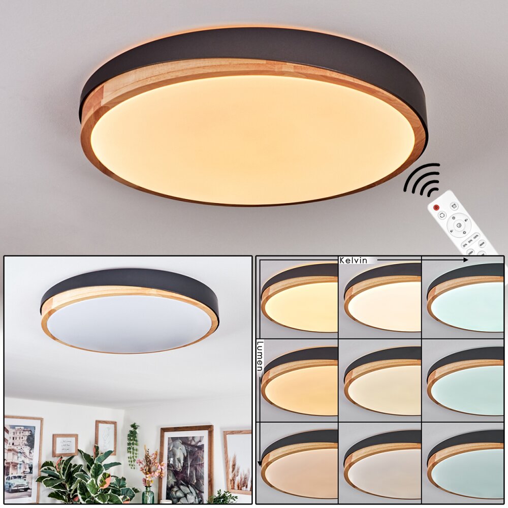 Hiral Deckenleuchte LED Naturfarben, Schwarz, 1-flammig, Fernbedienung main product photo
