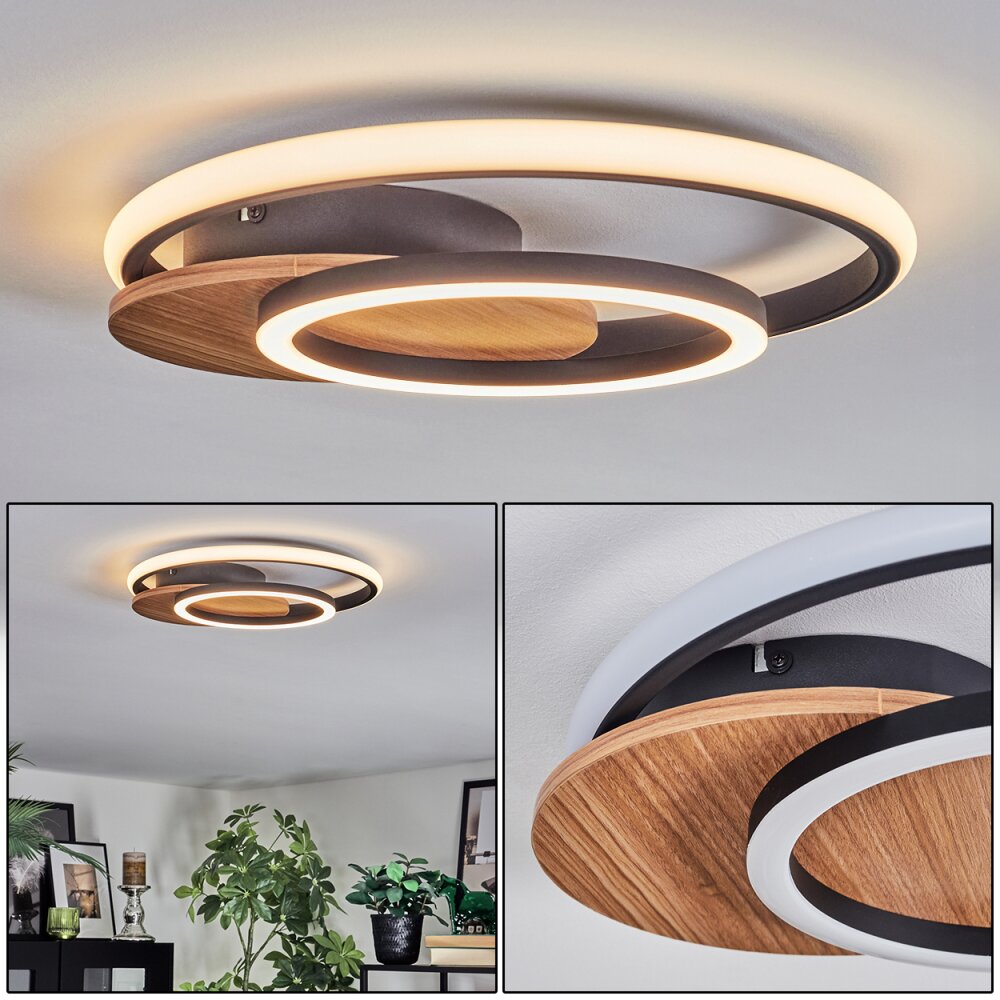 Rapoila Deckenleuchte LED Holzoptik, Schwarz, 1-flammig main product photo