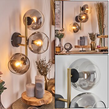 Koyoto Wandleuchte Glas 15 cm Gold, Schwarz, 3-flammig