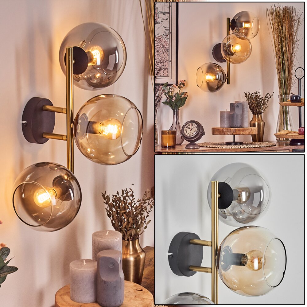 Gastor Wandleuchte Glas 15 cm Gold, Schwarz, 3-flammig main product photo