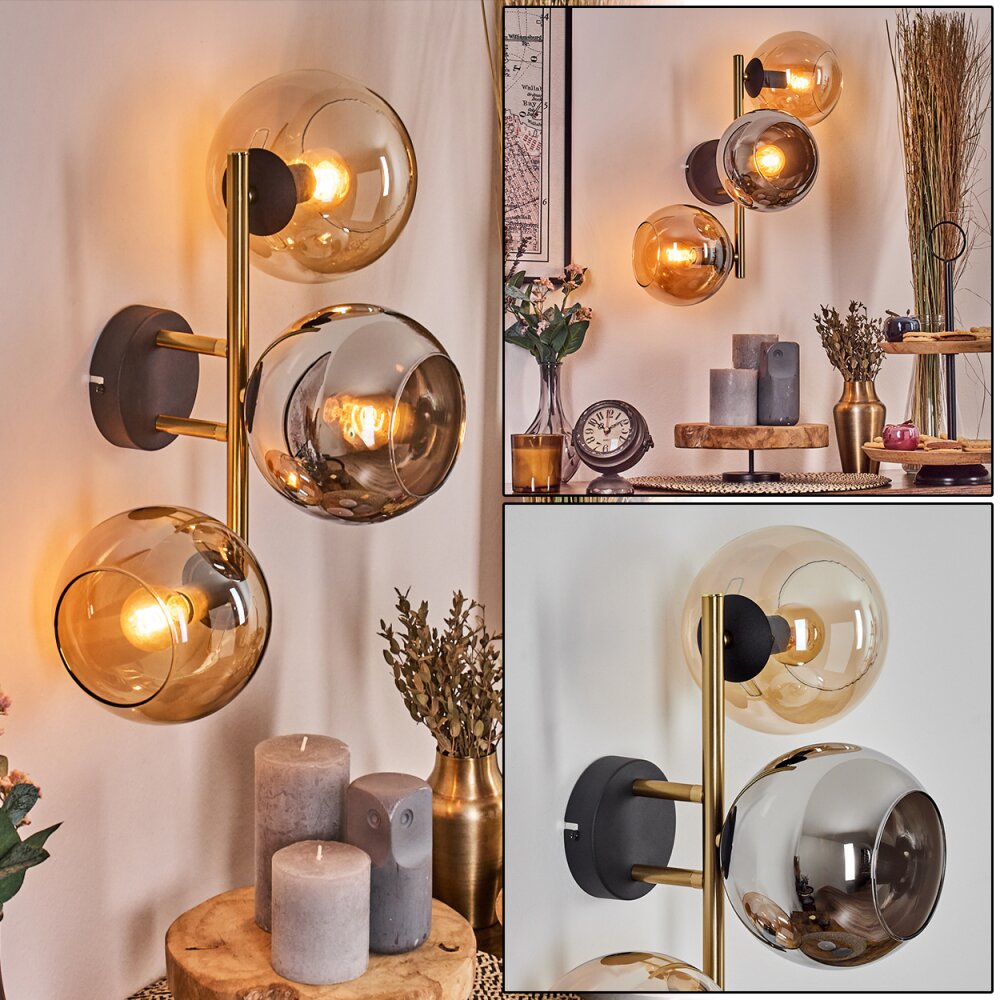 Koyoto Wandleuchte Glas 15 cm Gold, Schwarz, 3-flammig main product photo