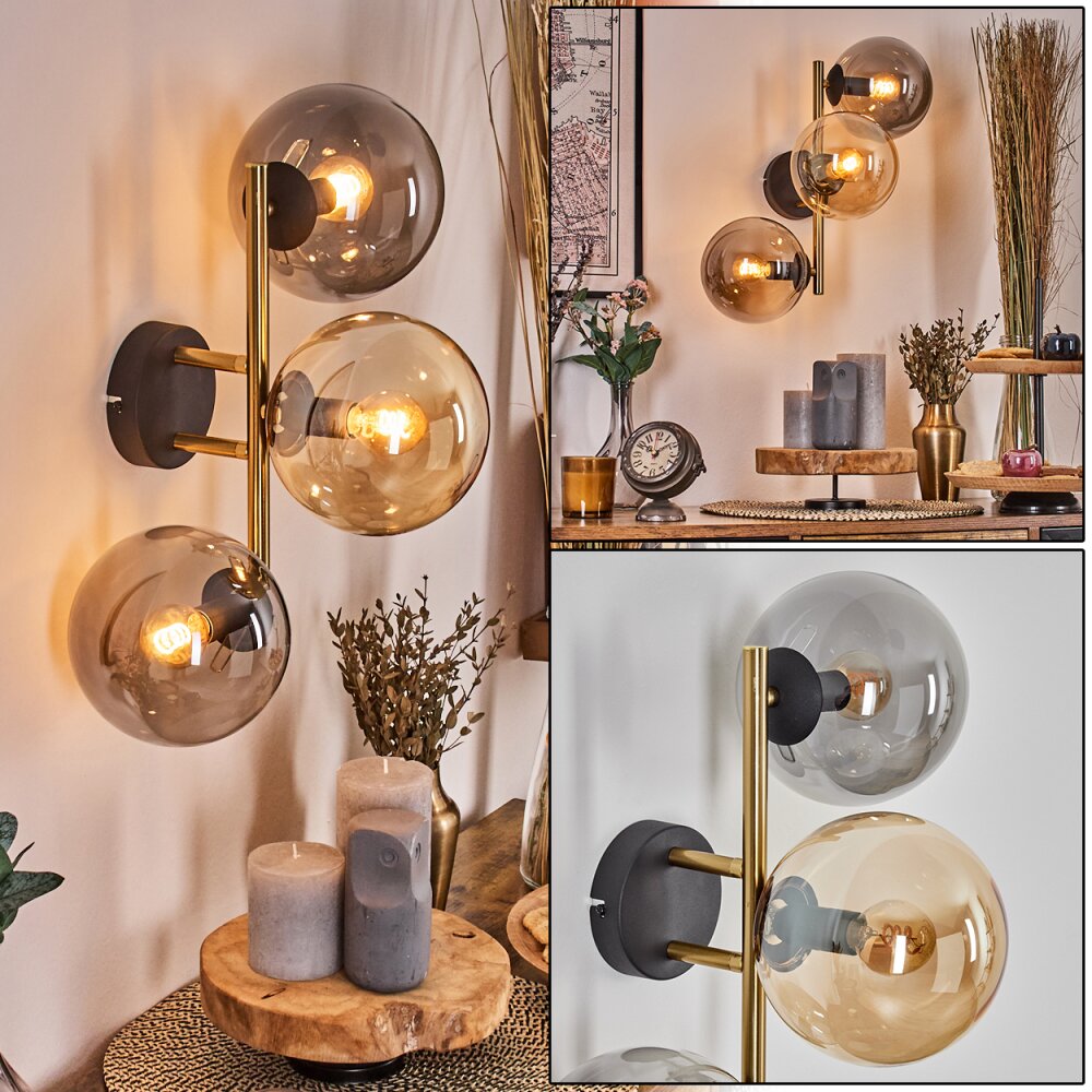 Gastor Wandleuchte Glas 15 cm Gold, Schwarz, 3-flammig main product photo