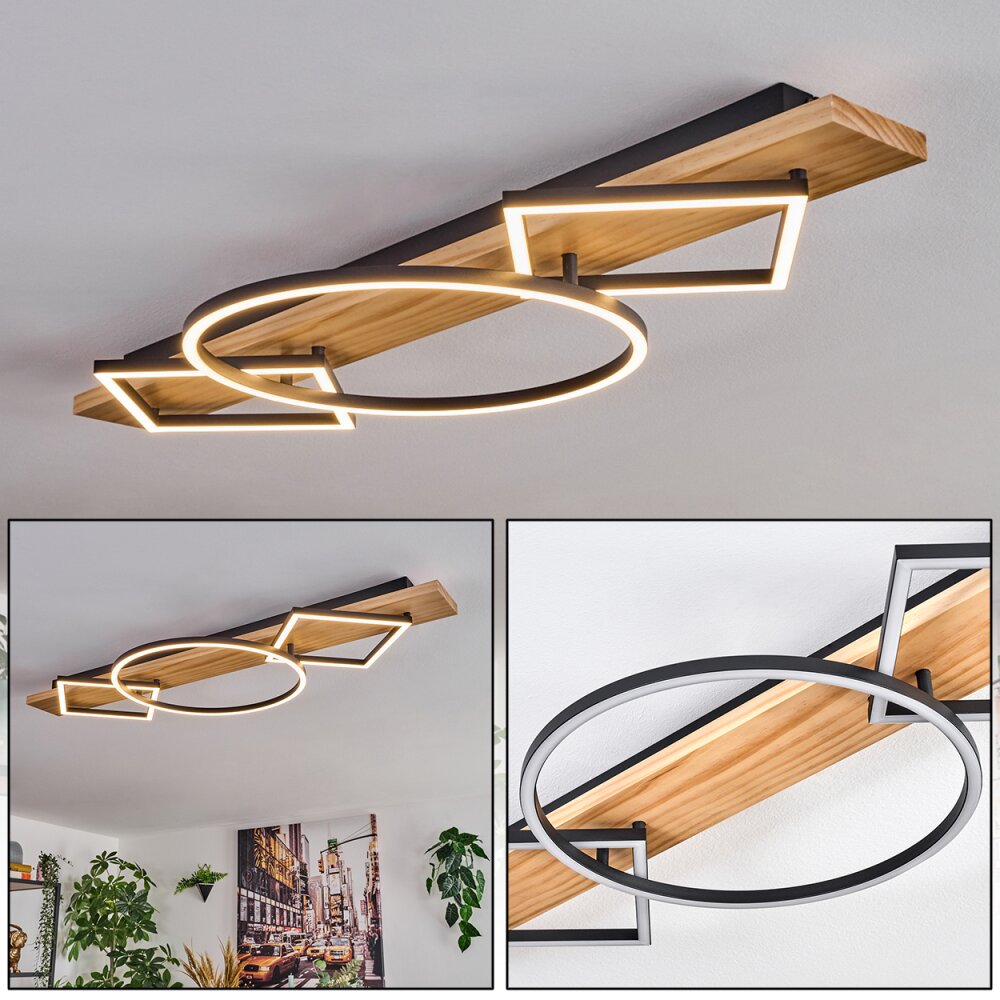 Pompu Deckenleuchte LED Holz hell, Schwarz, 2-flammig main product photo