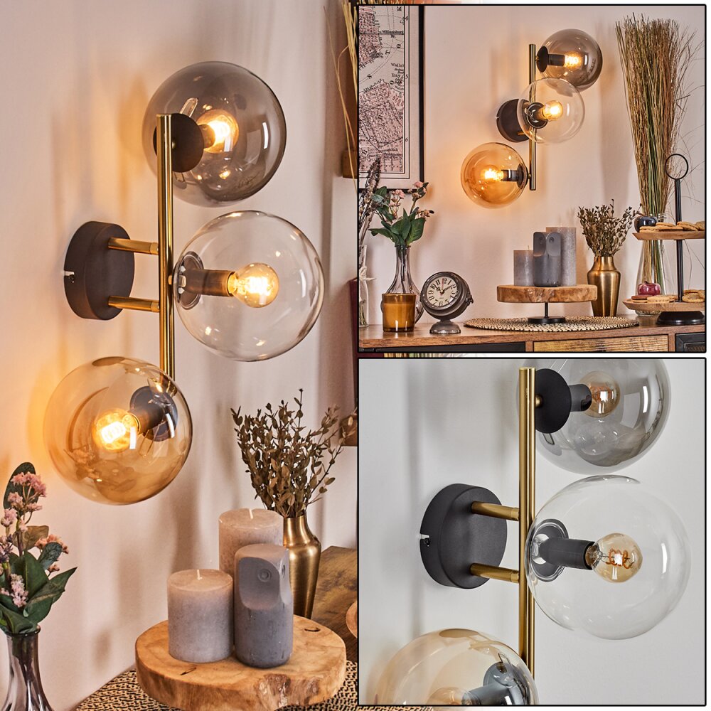 Gastor Wandleuchte Glas 15 cm Gold, Schwarz, 3-flammig main product photo
