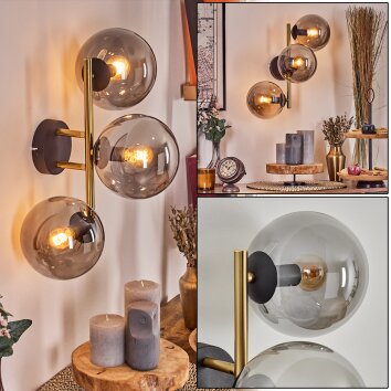 Gastor Wandleuchte Glas 15 cm Gold, Schwarz, 3-flammig