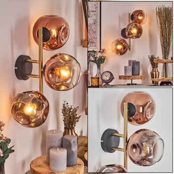 Ripoll Wandleuchte Glas 15 cm Gold, Schwarz, 3-flammig