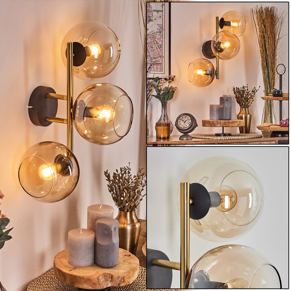 Koyoto Wandleuchte Glas 15 cm Gold, Schwarz, 3-flammig main product photo