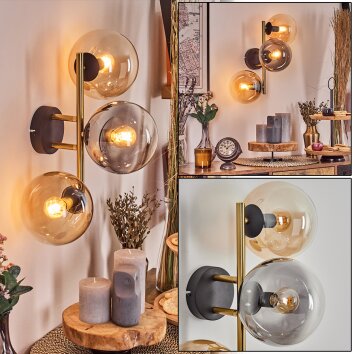 Gastor Wandleuchte Glas 15 cm Gold, Schwarz, 3-flammig
